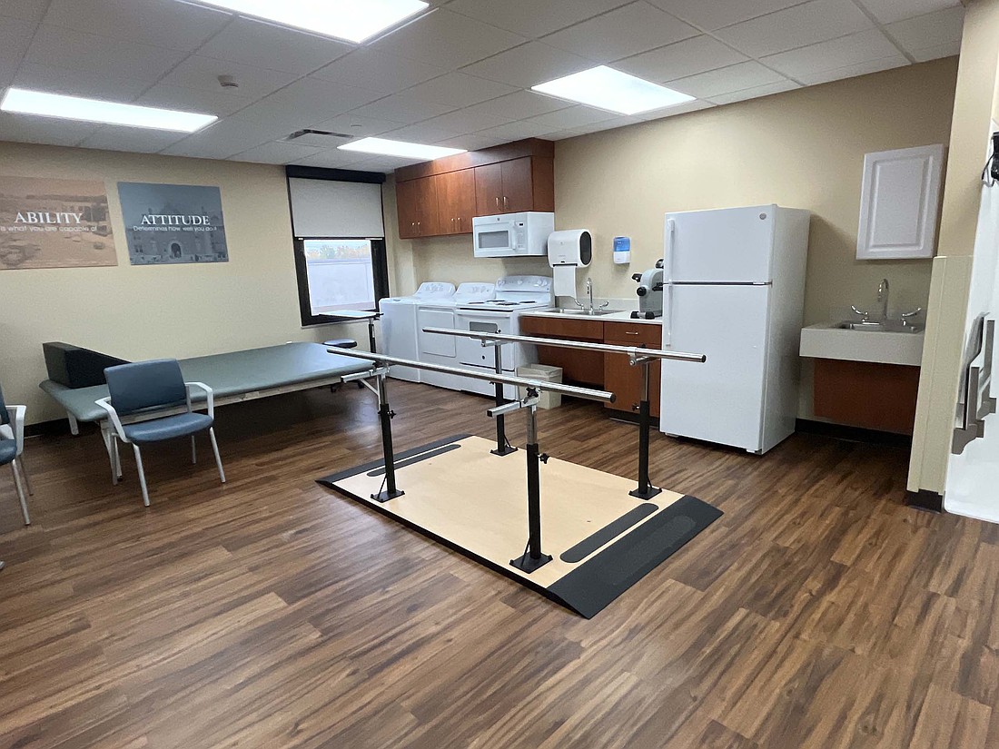 The new Rehab-to-Home Activity Room on the second floor of IU Health Jay in Portland features a bed, washer, dryer, range, microwave, refrigerator and showers. The facility is used to help gauge whether patients are ready to go home and capable performing everyday activities. (The Commercial Review Ray Cooney)