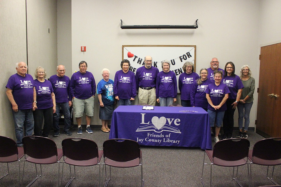 Friends of Jay County Public Library celebrated plans Tuesday for the third week of October to be proclaimed as Friends of Libraries Week in Portland. Members of the group enjoyed refreshments together in the library’s Community Room. (The Commercial Review/Bailey Cline)