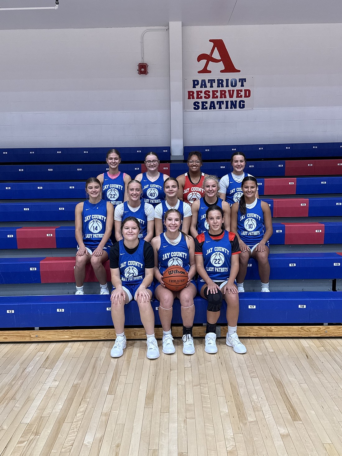 Pictured is the 2025-26 Jay County High School girls basketball team. The front row from left are Alivia Schwieterman, Natalie May and Araitz Lekue Magro. Middle row are Claudia Dirksen, Karsyn Schwieterman, Elizabeth Brunswick, Hallie Schwieterman and Raylah Newton. Back row are Kendall Schemenaur, Allie McAbee, Kaylah Kaigler and Charlee Peters.