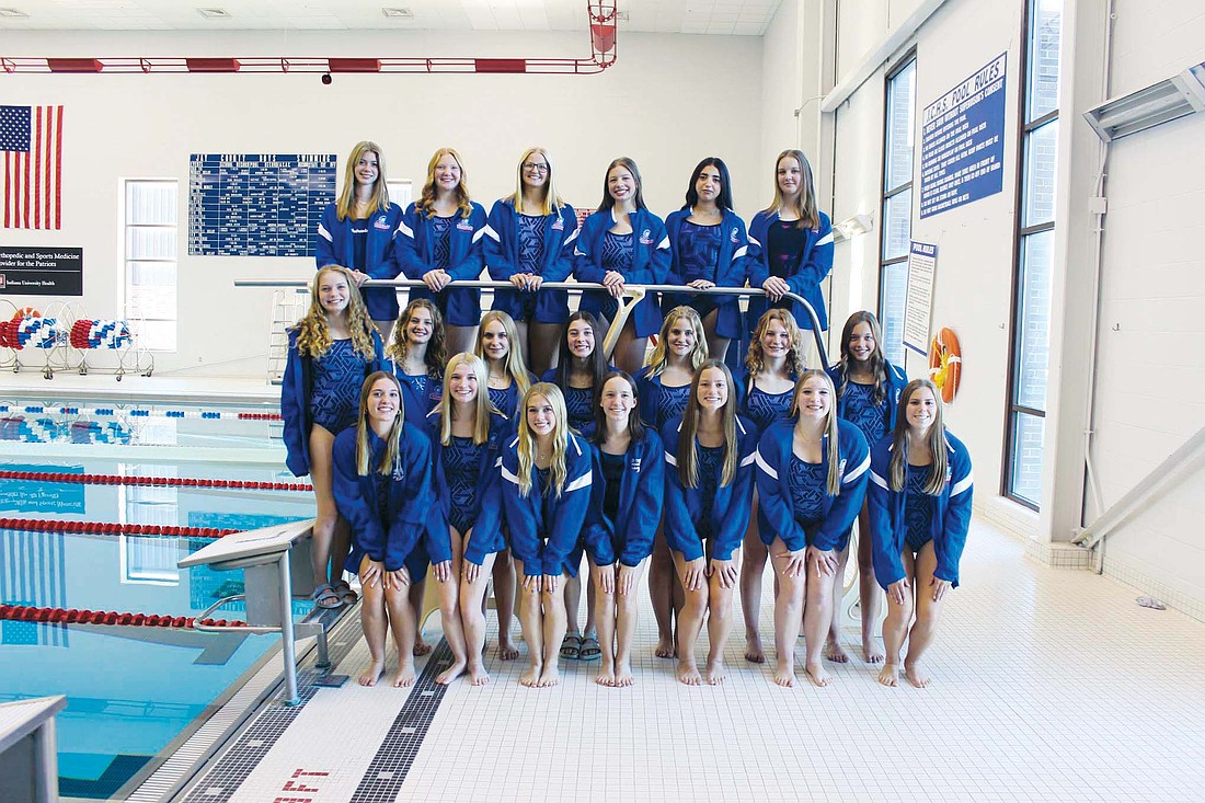 Pictured is the 2025-26 Jay County high school girls swim team. Front row from left are Ariel Beiswanger, Kaylynn Clark, Kali Newell, Ava May, Elly Byrum, Kali Wendel and Brooklynn Byrum. Middle row are Kaitlyn Fisher, Gillian Keller, Eloise Teeter, Maria Laux, Madison McLaughlin, Gabrielle Gibson and Alyvia Muhlenkamp. Back row are Maisey Keller, Sophia Hoevel, Avery Wentz, Lauren Fisher, Fatine Lamziouaq and Anja Vujnovic. (The Commercial Review/Andrew Balko)