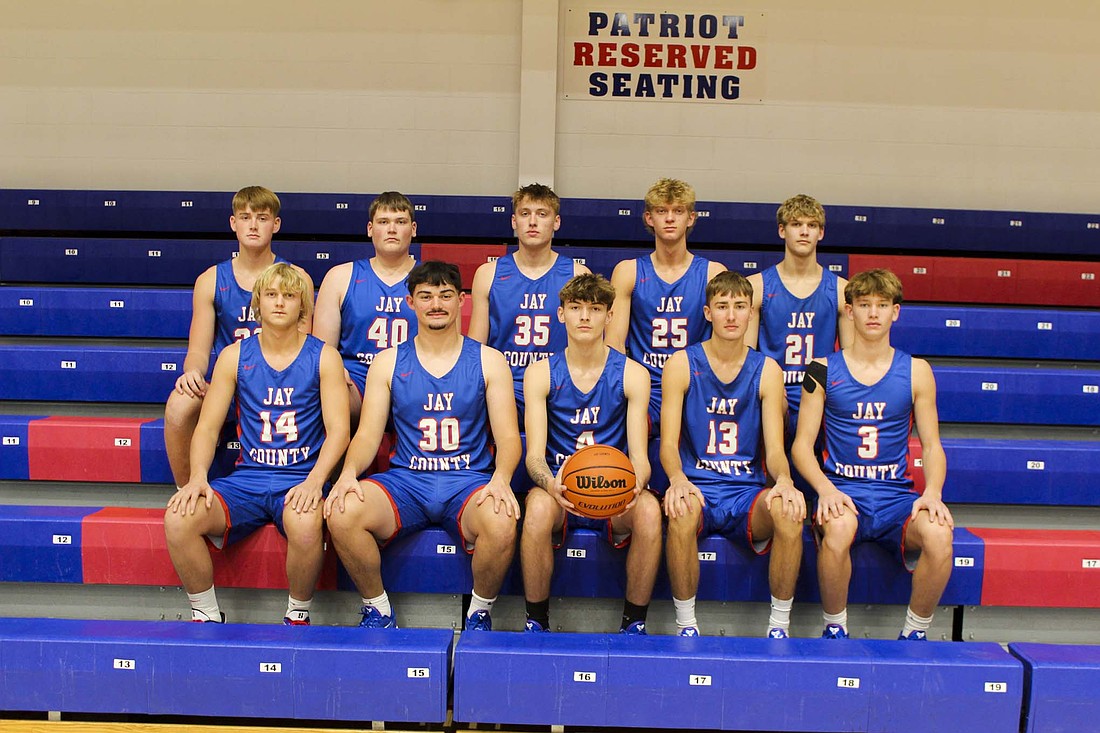 Pictured is the 2025-26 Jay County High School boys basketball team. Front row from left are Benson Barnett, Aiden Phillips, Jayden Comer, Jacob Monroe and Gabe Overton. Back row are Brock Wasson, Kade Sommers, Gradin Swoveland, Cole Forthofer and Eli Petro. (The Commercial Review/Andrew Balko)