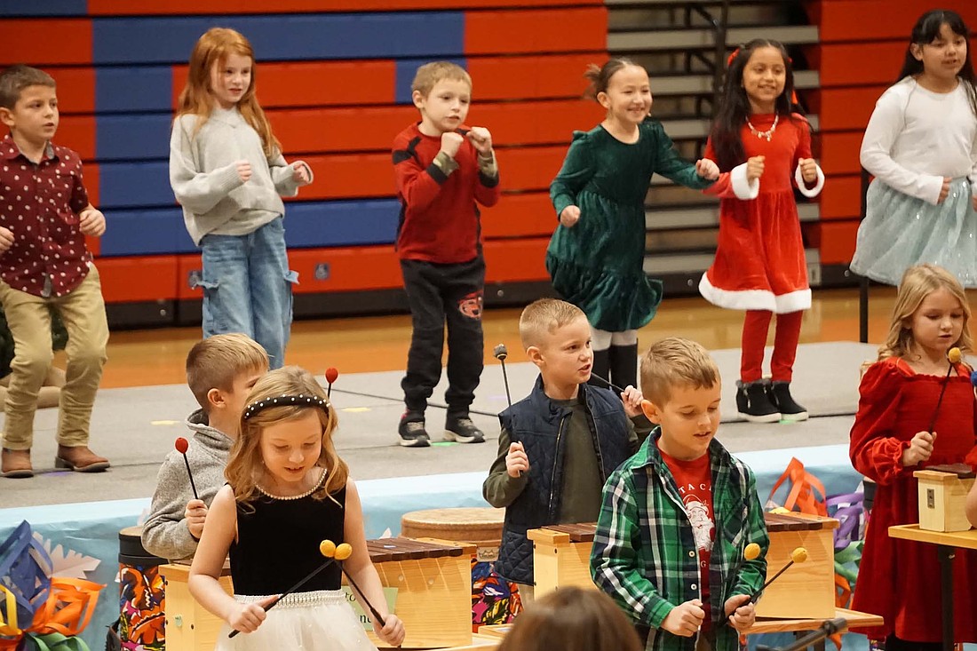 Second grade students from East Elementary School perform during their annual Christmas program on Thursday. The Bloomfield Elementary program was moved to 6:30 p.m. on Thursday, Dec. 18, after school was canceled on the original date. (Photo provided)