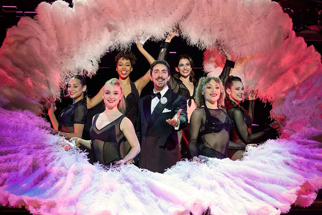 Max Cervantes (center) performs as Billy Flynn along with the company of the national tour of “CHICAGO.” The tour will visit Ball State University’s Emens Auditorium on Thursday, Jan. 22. Tickets are available by calling (765) 285-1539 and the Emens box office, 1800 W. Riverside Ave., Muncie. (photo provided)