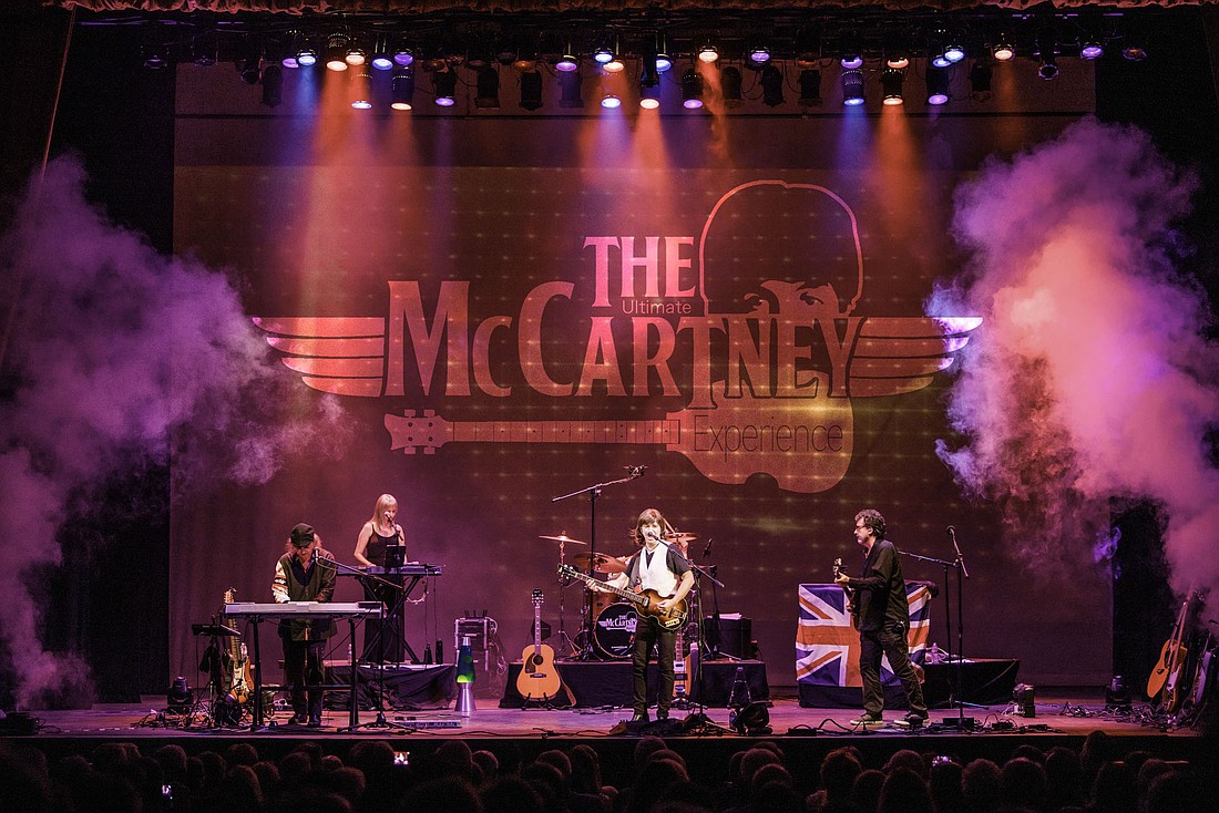 The McCartney Project lights up the stage during a performance. The band focuses on playing hits from over the course of Paul McCartney’s career and loves to interact with members of its audience. The group will perform at 7 p.m., Saturday, Feb. 14, at the Jay County Campus of Arts Place, 131 E. Walnut St., Portland. Tickets are $20 and are available at myartsplace.org, by visiting the Jay County Campus of Arts Place at 131 E. Walnut St., Portland, or by calling (260) 726-4809. (Glen Pine Photography)